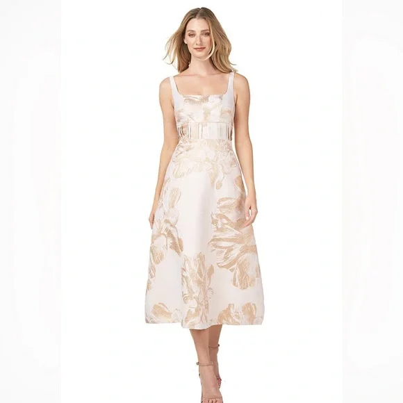 Kay Unger Floral Jacquard Tea Length Fit & Flare Dress Elegant Occasion Size 14 - Picture 1 of 7